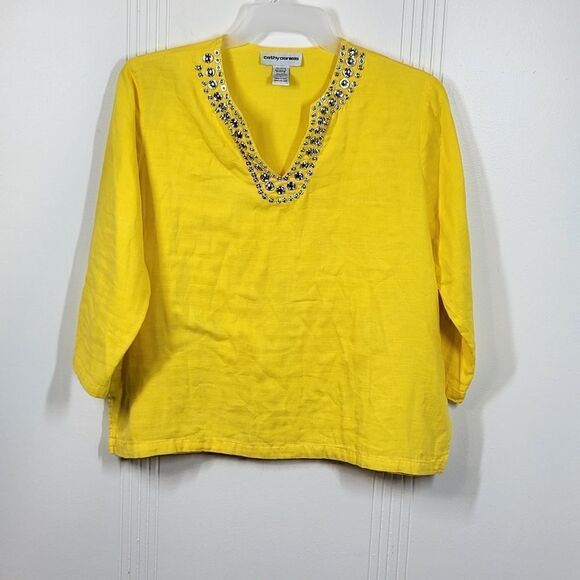 Cathy Daniel's Yellow Embellished  Blouse - Picture 5 of 9